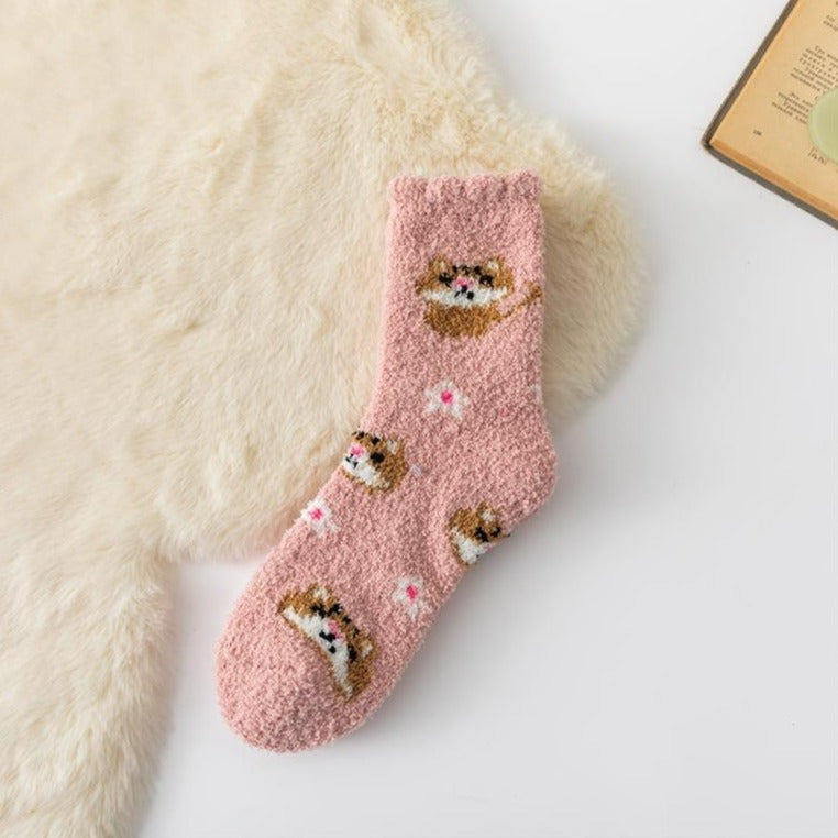Fluffy Cat Socks - Pink - Cat Socks