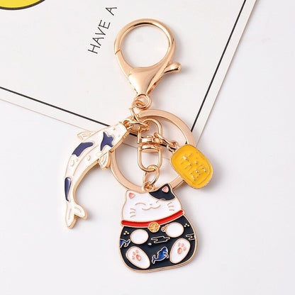 Fortune Cat Keychain - Black - Cat Keychains