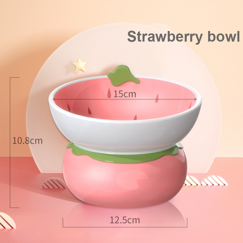 Fruit Ceramic Cat Bowl - Strawberry - Cat Bowls