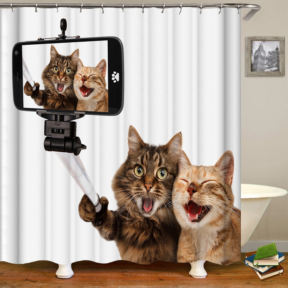 Funny Cat Shower Curtain - 4 / W90xH180cm