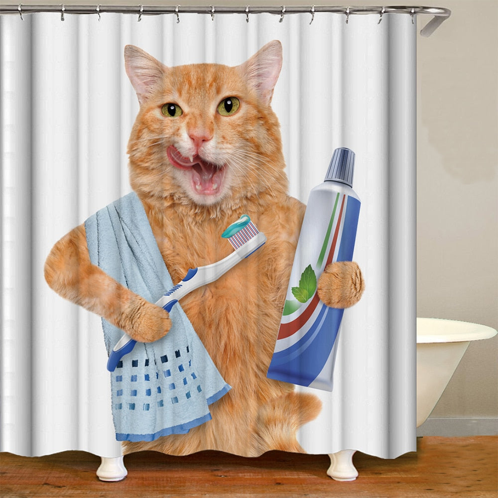 Funny Cat Shower Curtain - 1 / W90xH180cm