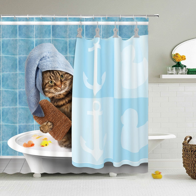 Funny Cat Shower Curtain - 2 / W90xH180cm