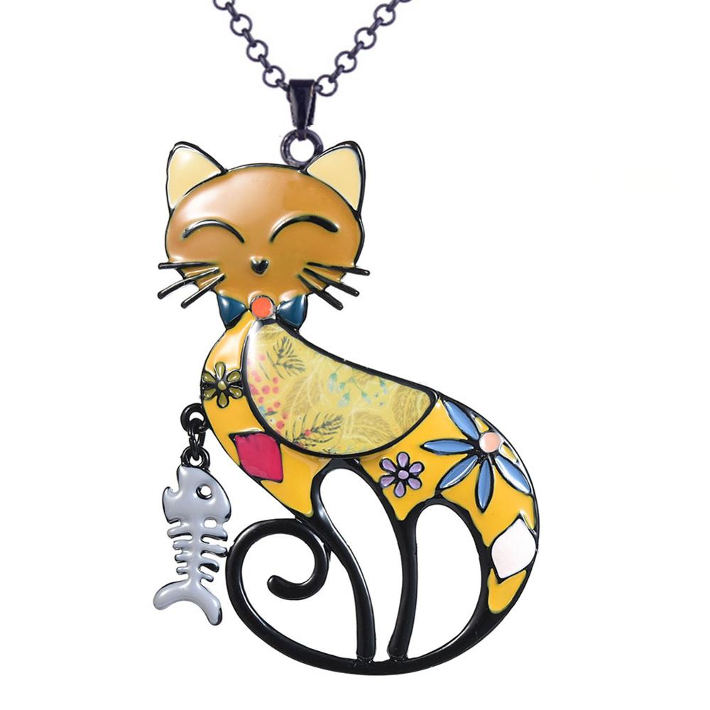 Geometric Cat Necklace - Yellow - Cat necklace