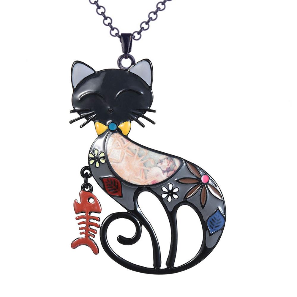 Geometric Cat Necklace - Black - Cat necklace