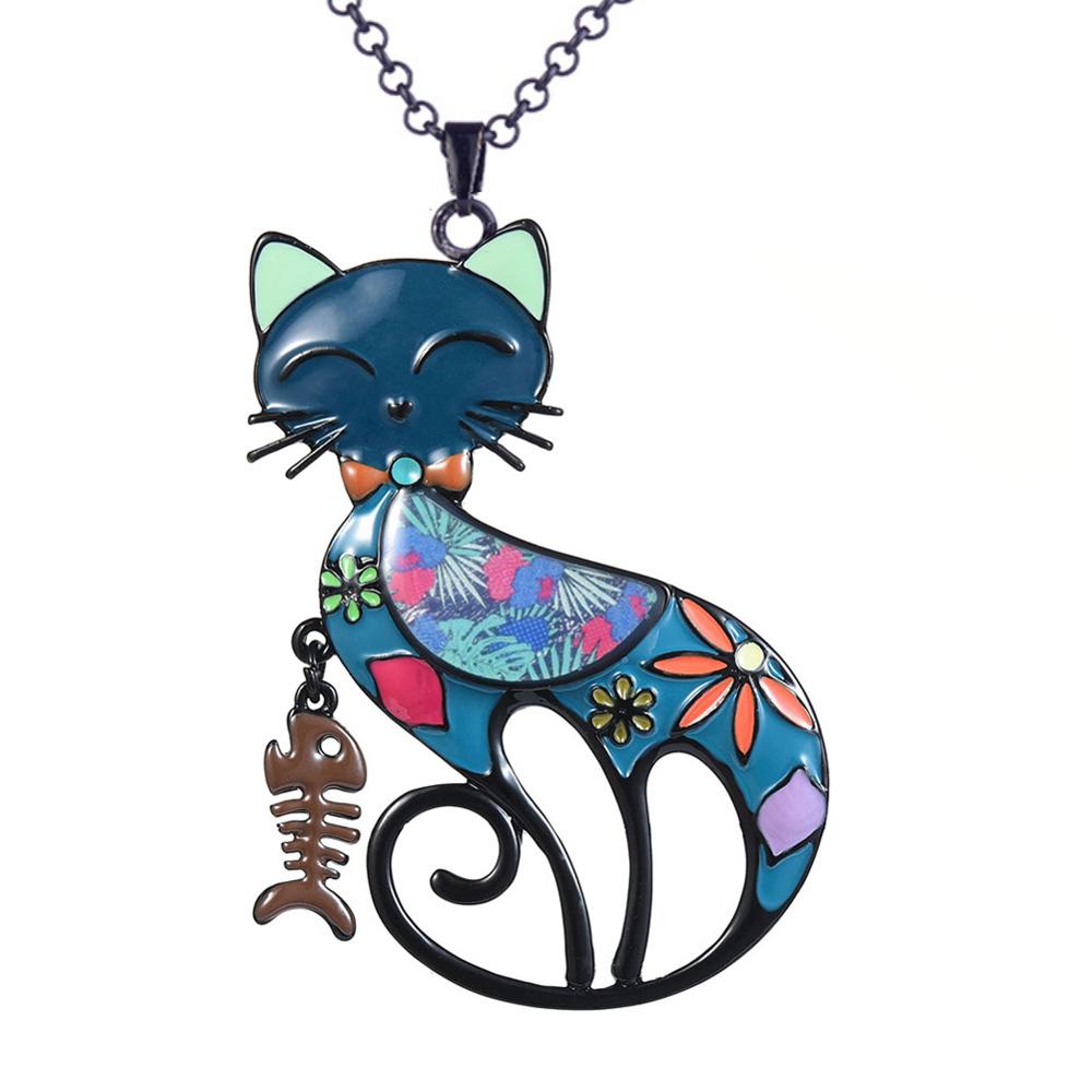 Geometric Cat Necklace - Blue - Cat necklace