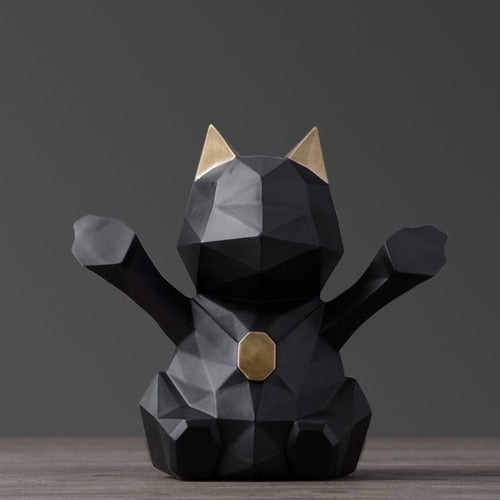 Geometric Cat Piggy Bank - Black-S