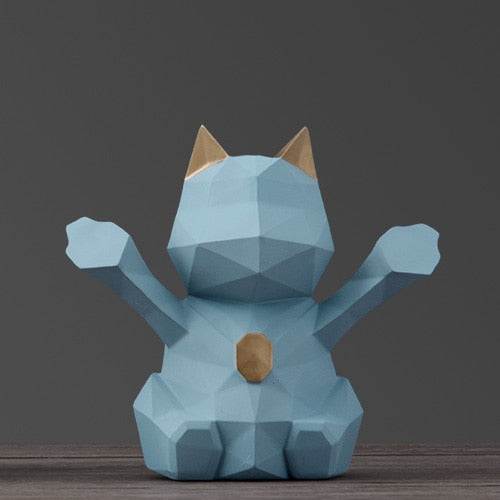 Geometric Cat Piggy Bank - Blue-S