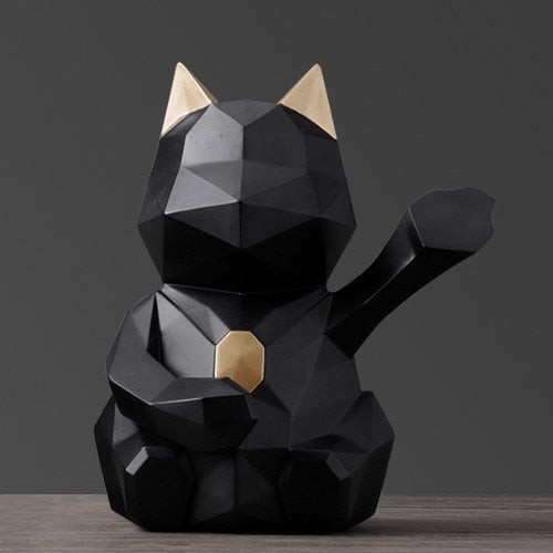 Geometric Cat Piggy Bank - Black-L