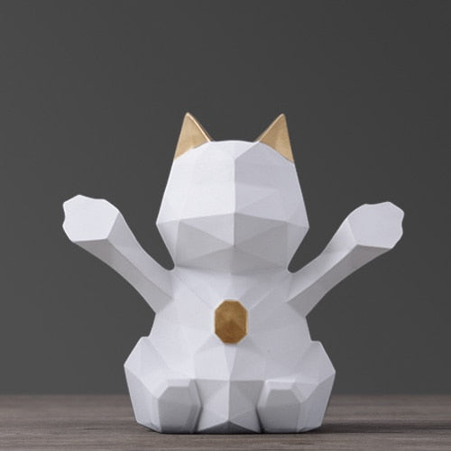 Geometric Cat Piggy Bank - White-S