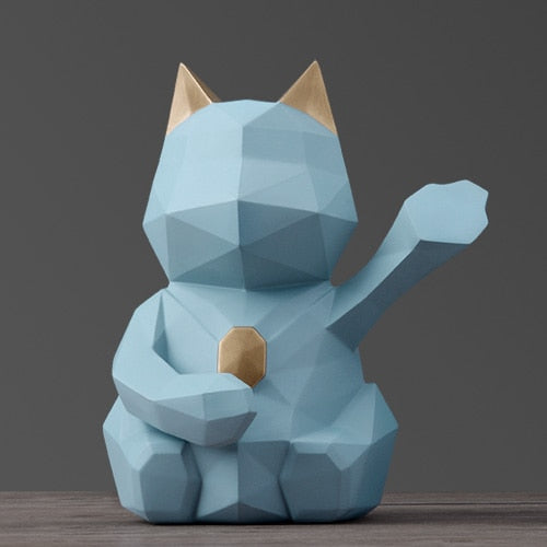 Geometric Cat Piggy Bank - Blue -L