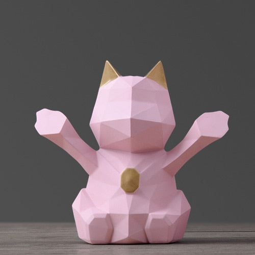 Geometric Cat Piggy Bank - Pink-S