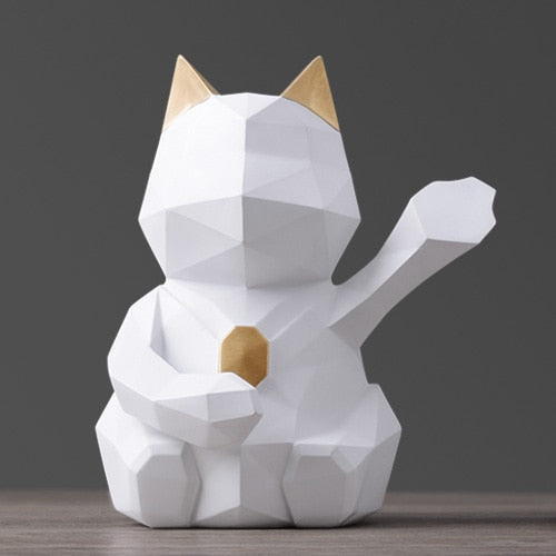 Geometric Cat Piggy Bank - White -L