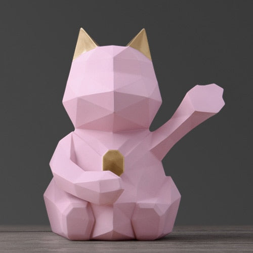 Geometric Cat Piggy Bank - Pink -L