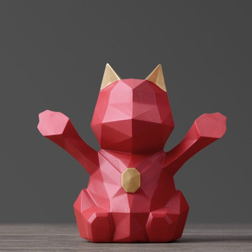 Geometric Cat Piggy Bank - Red-S