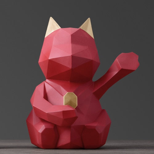 Geometric Cat Piggy Bank - Red-L
