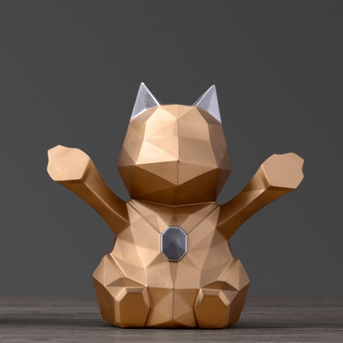 Geometric Cat Piggy Bank - Gold-S