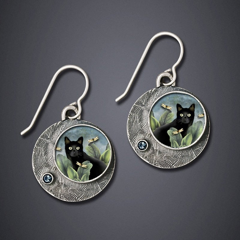 Geometric Vintage Cat Earrings - Cat earrings