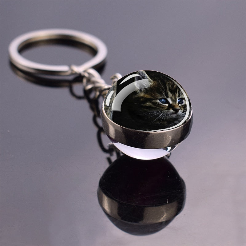 Glass Ball Cat Keychain - Black - Cat Keychains