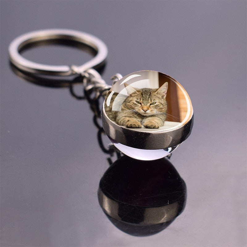 Glass Ball Cat Keychain - Beige - Cat Keychains