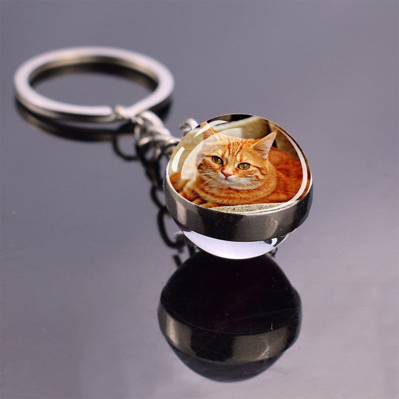 Glass Ball Cat Keychain - Orange - Cat Keychains