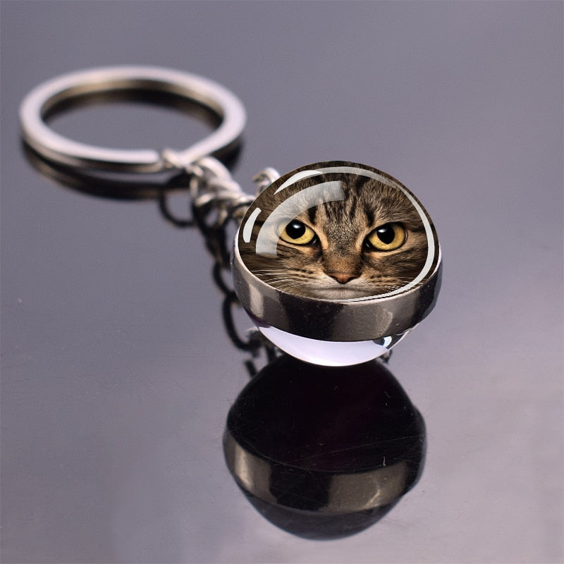 Glass Ball Cat Keychain - Brown - Cat Keychains
