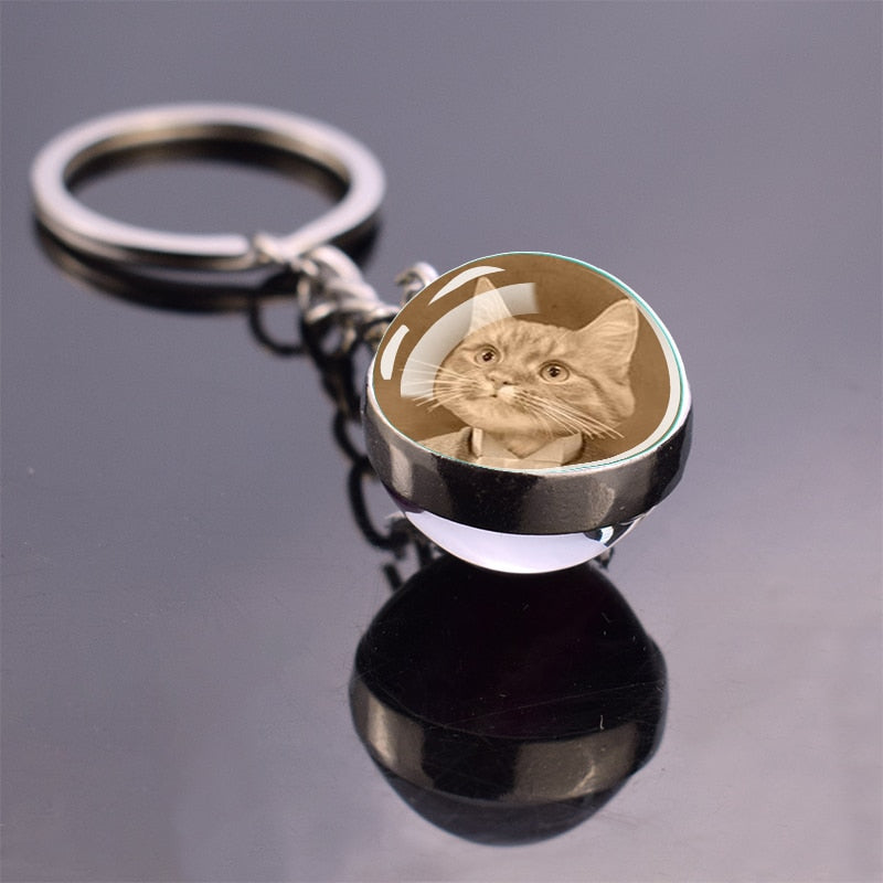 Glass Ball Cat Keychain - Light Brown - Cat Keychains