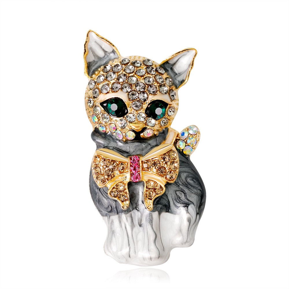 Dropship Cute Cat Brooches Pretty Animal Brooch Pin Full Shining Elegant  Crystal Cat's Moon Stone Brooch Fashion Jewelry For Women Girl Gift to Sell  Online at a Lower Price