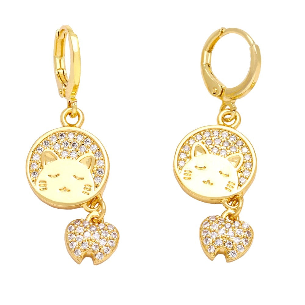 Gold Cat Earrings - Gold - Cat earrings