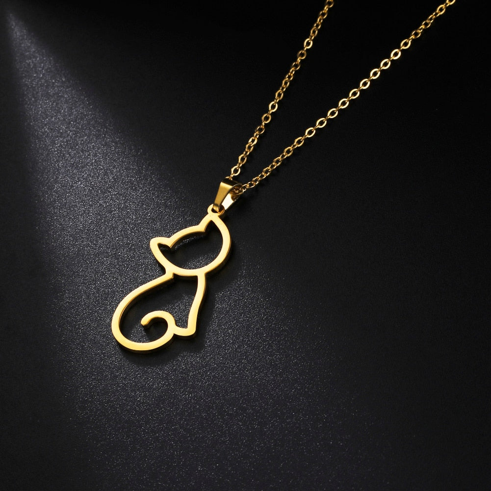 Gold Cat Necklace - Cat necklace