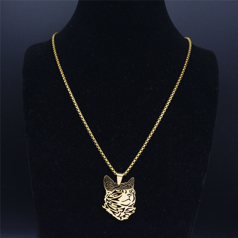 Gold Cat Pendant Necklace - Cat necklace