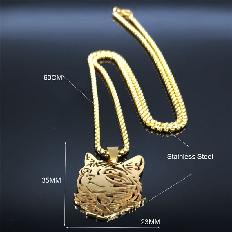 Gold Cat Pendant Necklace - Cat necklace