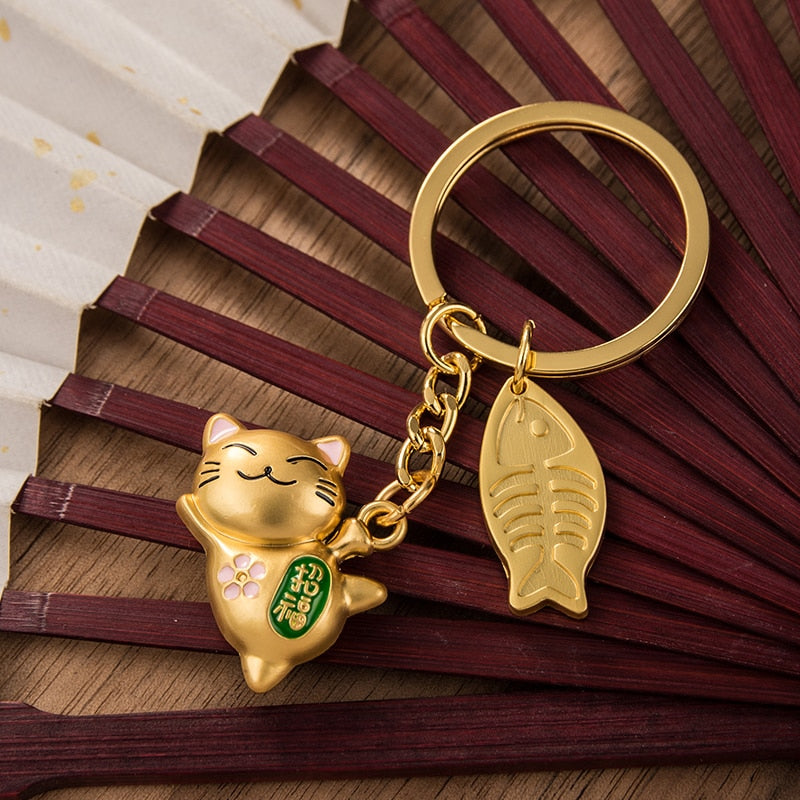 Gold Lucky Cat Keychain - Cat Keychains