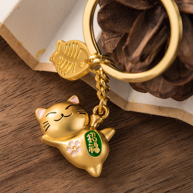 Gold Lucky Cat Keychain - Cat Keychains