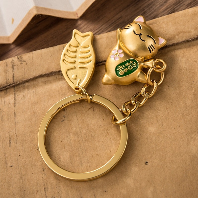 Gold Lucky Cat Keychain - Cat Keychains