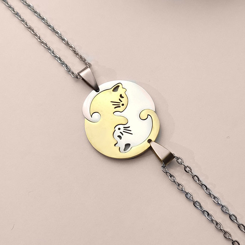 Gold Yin Yang Cat Necklace - Circle - Cat necklace