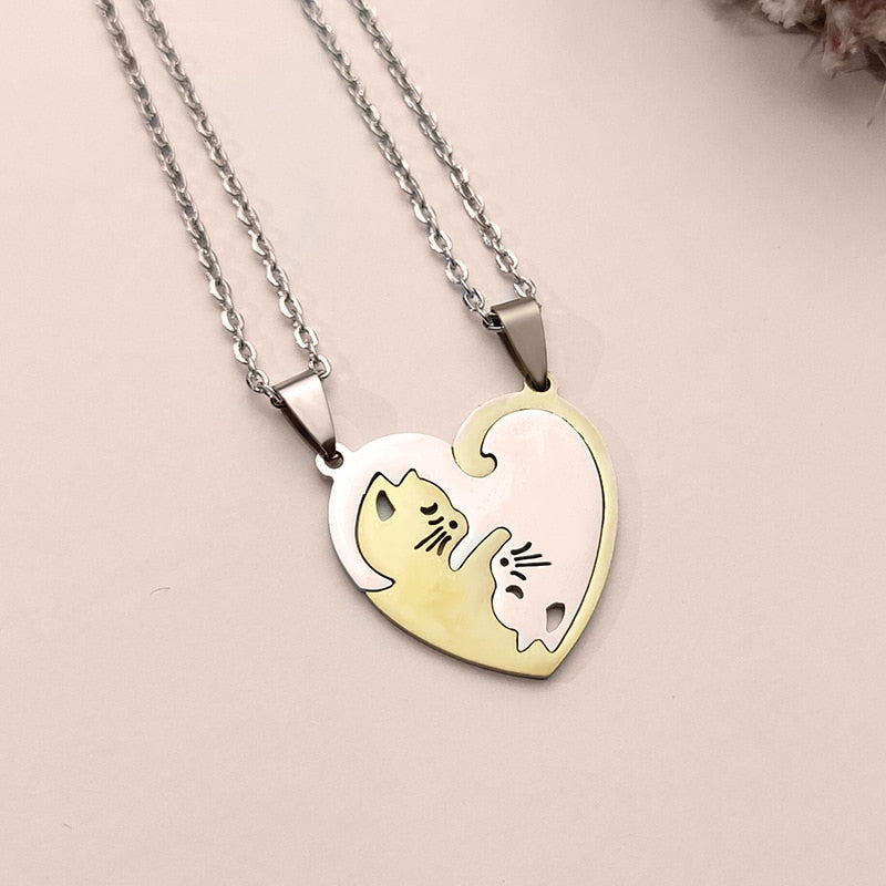 Gold Yin Yang Cat Necklace - Heart - Cat necklace
