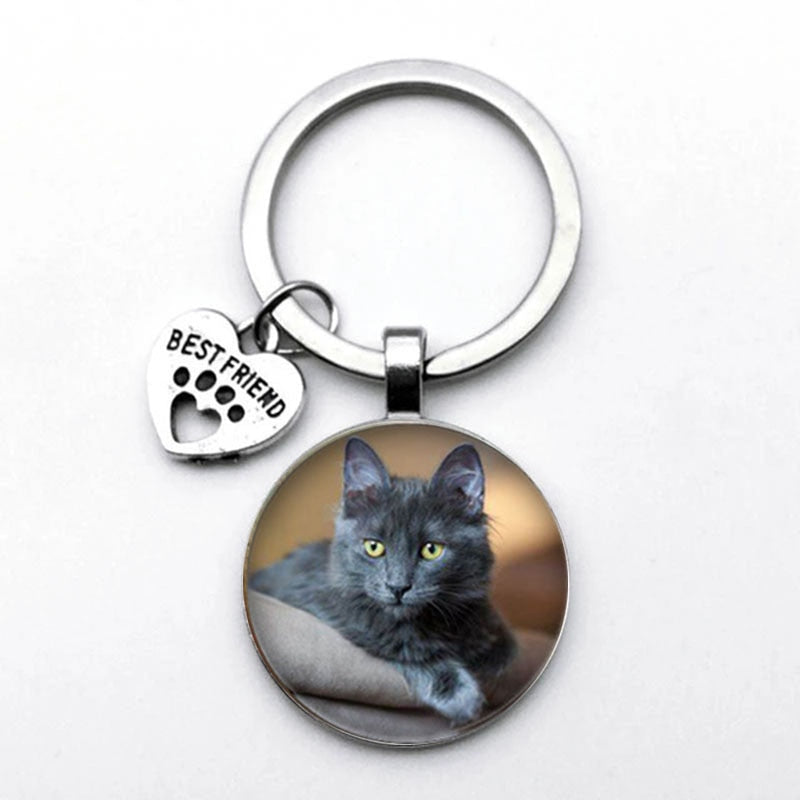 Grey Cat Keychain - Grey-Brown - Cat Keychains
