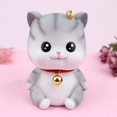 Grey Cat Piggy Bank - Open Eyes