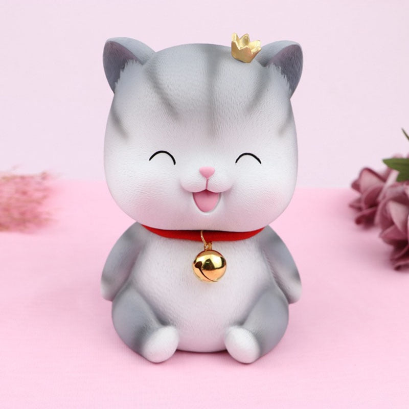 Grey Cat Piggy Bank - Closed Eyes