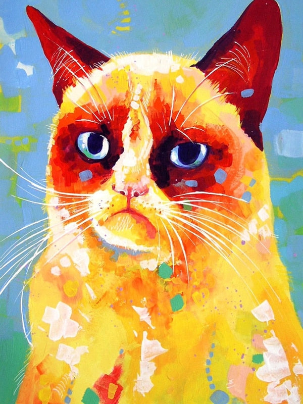 Grumpy Cat Diamond Painting - Yellow / Round 18x23cm