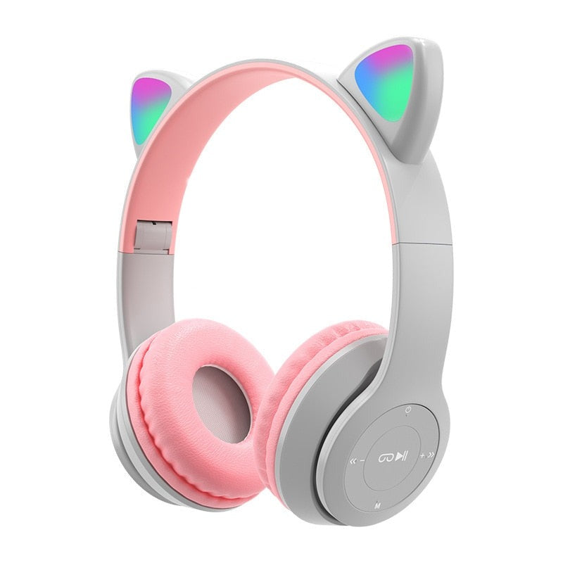 Headphones Cat Ears - Gray Pink - Headphones With Cat Ears