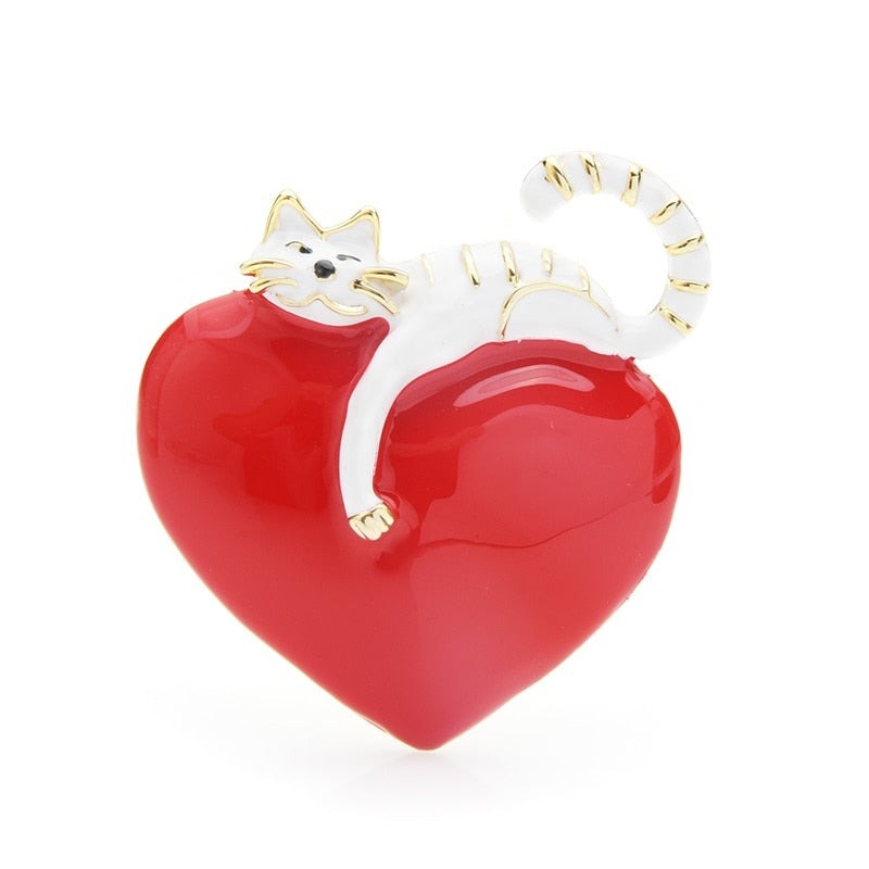 Heart Cat Brooch - White - Heart Cat Brooch