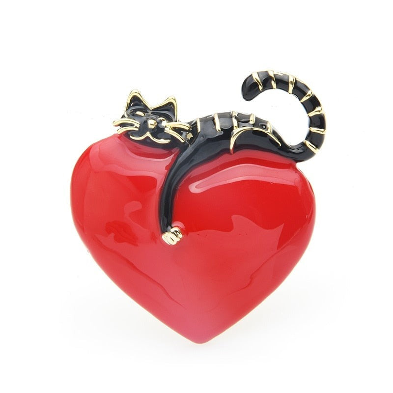 Heart Cat Brooch - Black - Heart Cat Brooch