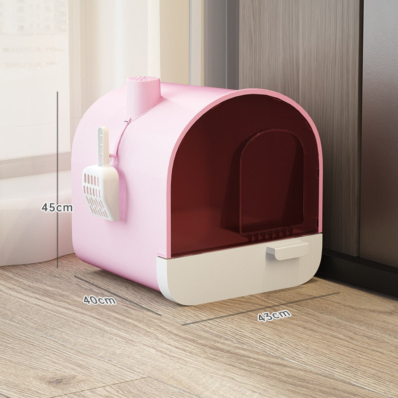 Hooded Cat Litter Box - Pink - Cat litter Box