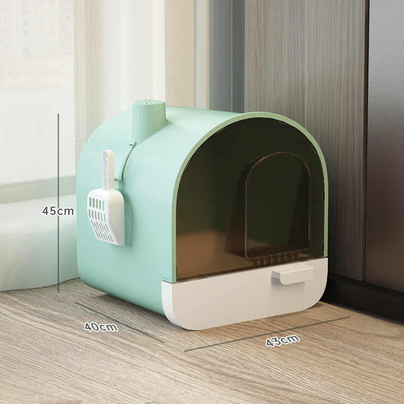 Hooded Cat Litter Box - Green - Cat litter Box