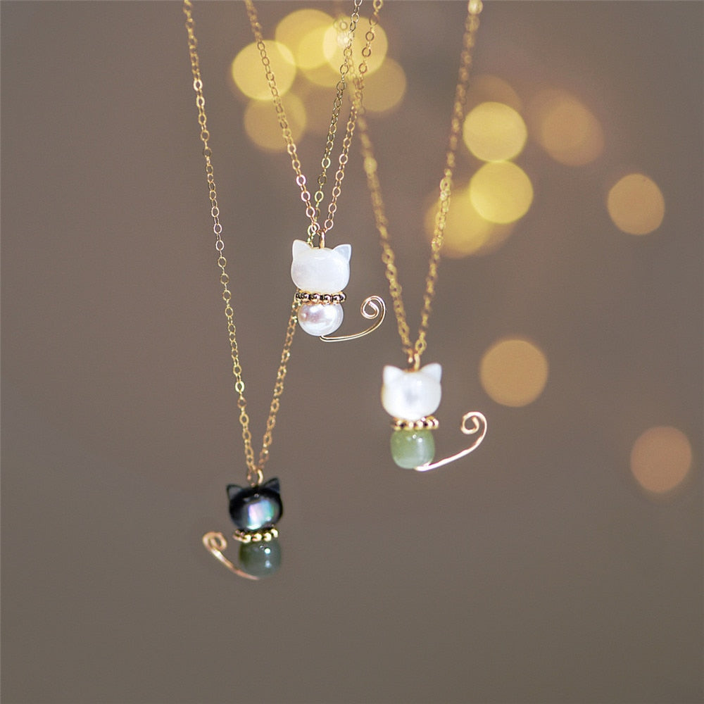 Jade Cat Necklace - Cat necklace