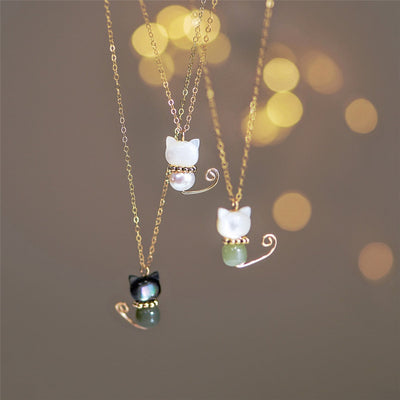 Jade Cat Necklace - Cat necklace
