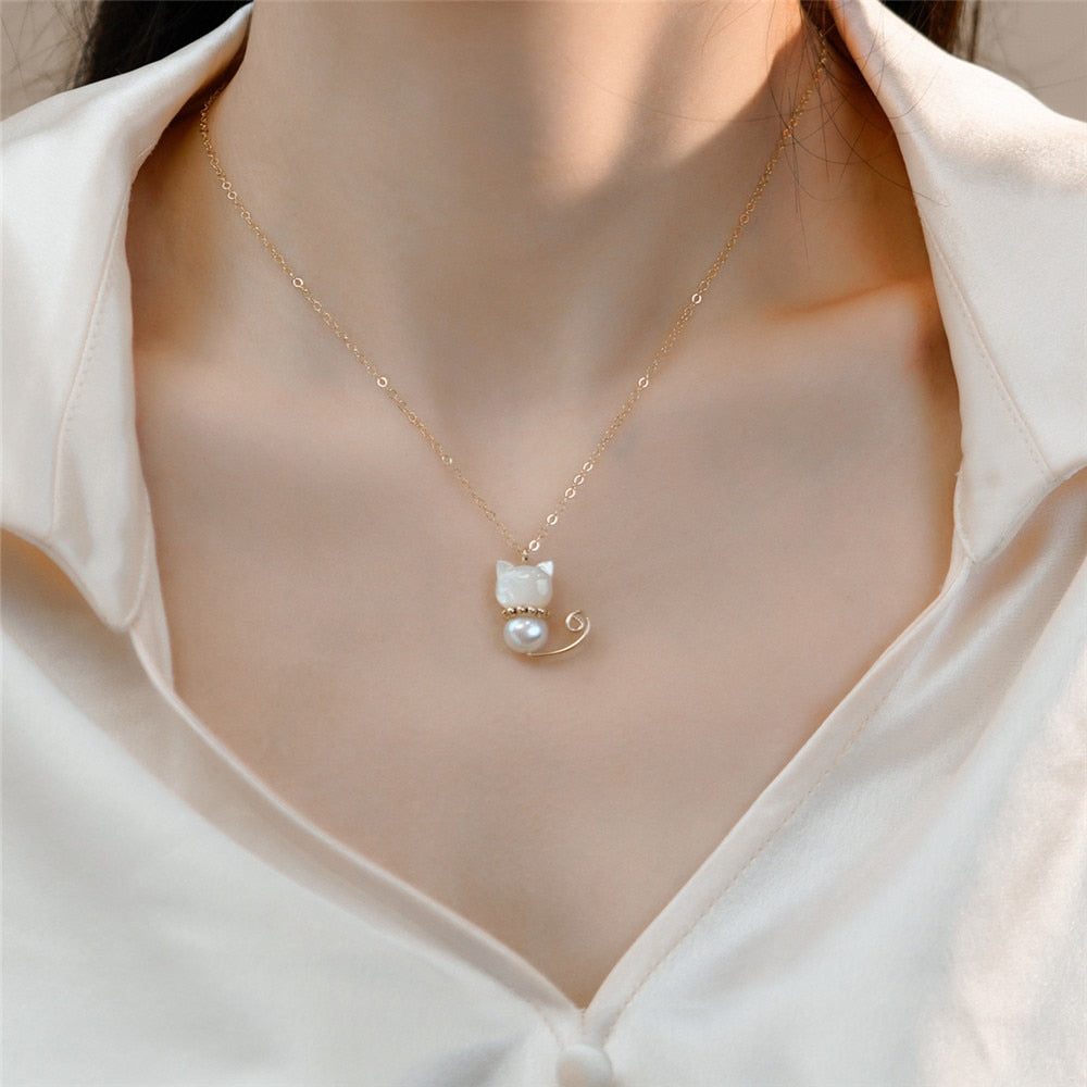 Jade Cat Necklace - Cat necklace