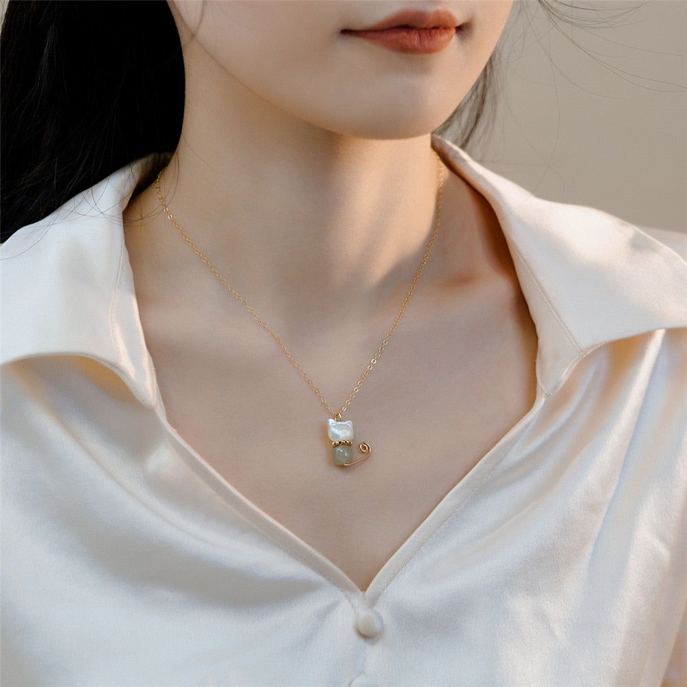 Jade Cat Necklace - Cat necklace