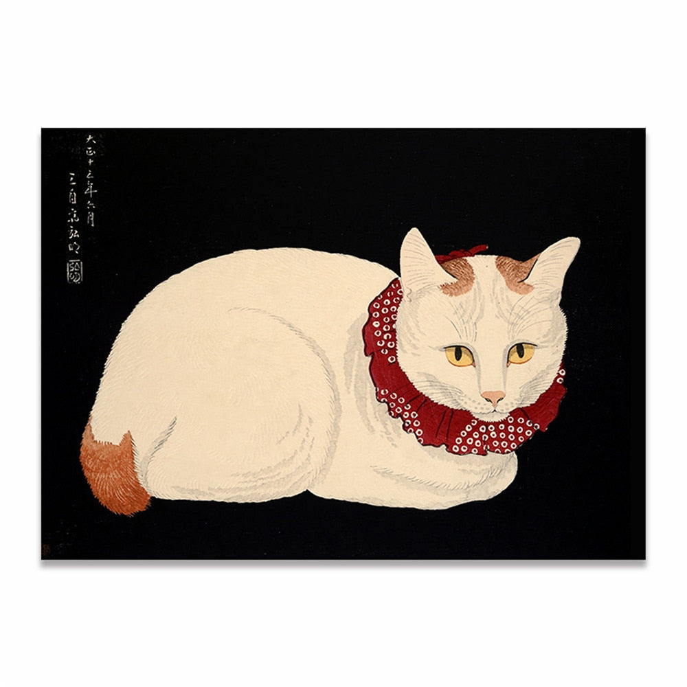 Japanese Cat Painting - 21x30cm No Frame / Beige